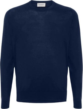 John Smedley Rowland Crew Neck Sweater - Heren - Ronde hals truien - Blauw - S - Katoen - Truien & Vesten