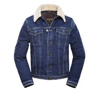 Moorer MenS Blue Denim Jacket With Shearling Collar, Size 56