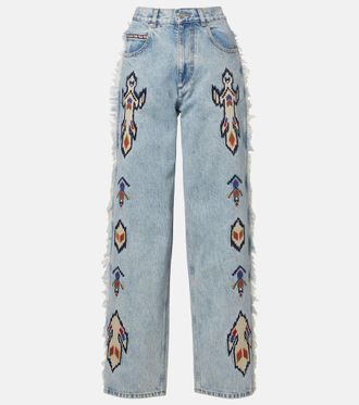 Isabel Marant Maella embroidered fringed straight jeans