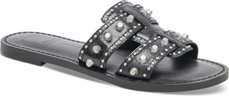 Dolce Vita Wesla Sandals Womens Black Leather Studded Slip On Slide HTAT1093