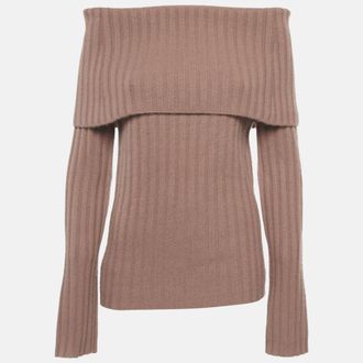 Theory Pink Rib Knit Off-Shoulder Sweater