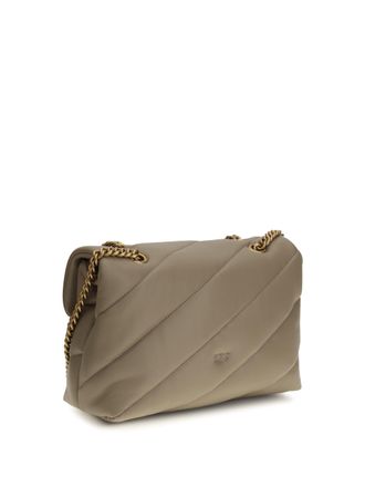 Pinko Womens Leather Shoulder Bag Love Classic Taupe Grey-Antique Gold Calf Grey/antique