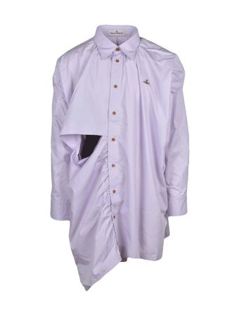 Vivienne Westwood Asymmetric Lavender Shirt with Button Closure and Draped Design