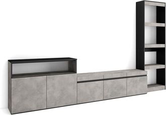 Skraut Home Skraut Home - Muebles De Sal&oacute;n Para Tv, Conjunto De Muebles Comedor, 310x186x35cm, Para Tv Hasta 65, Mueble Televisi&oacute;n, Estilo Moderno, Roble Y Negro