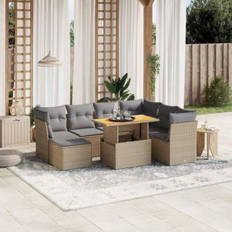 vidaXL Vidaxl - Juego De Sof&aacute;s De Jard&iacute;n Con Cojines Beige 8 Pzas Rat&aacute;n Pe