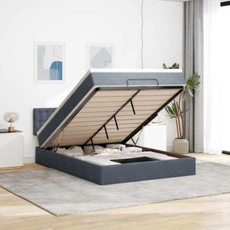 vidaXL Estructura Cama Otomana Con Colch&oacute;n Gris Oscuro 140x200cm Vidaxl