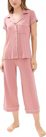 Eberjey Gisele Tencel Modal Short Sleeve Cropped Pajama Set In Old Rose / Ivory