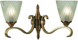 Loops Luxury Traditional Twin Wall Light Antique Brass Art Deco Glass Shade Dimmable