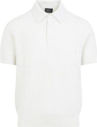 Brioni Textured Knit Polo - Heren - Polos - Wit - L - Katoen - Tops