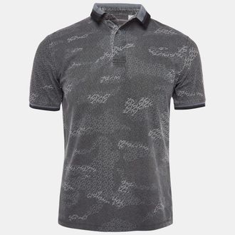 Emporio Armani Grey Printed Knit Polo Contrast Trim T-Shirt