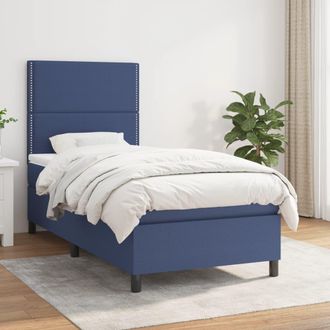 vidaXL Cama Box Spring Con Colch&oacute;n Tela Azul 100x200 Cm Vidaxl