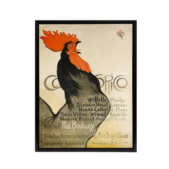 Artery8 Cocorico Vintage Magazine Advert Steinlen Black Framed Canvas Wall Art in Beige | Size: W24 x H32