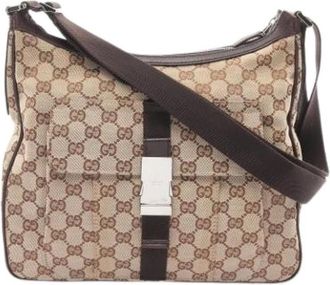 Gucci Pre-owned Cross Body Bags, female, Brown, Size: ONE SIZE Pre-owned Vintage Canvas Shoulder Bag