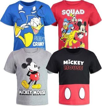 Disney Mickey Mouse 4-Pack Short Sleeve T-Shirts in Red Blue Grey Black at Nordstrom, Size 18M