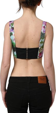 Dolce & Gabbana Womens Multicolor Floral Cropped Bustier Tank Top Elastane Nylon Cotton