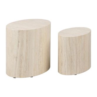 Mathi Design Lote de 2 mesas ovaladas de m&aacute;rmol negro