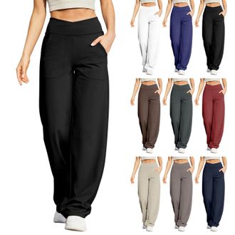 Generic Yoga Pants for Women UK Wide Leg Trousers Ladies Crossover High Waisted Work Gym Straight Leg Elastic Waist Office Dress Casual Sweatpants Yoga Leggin
