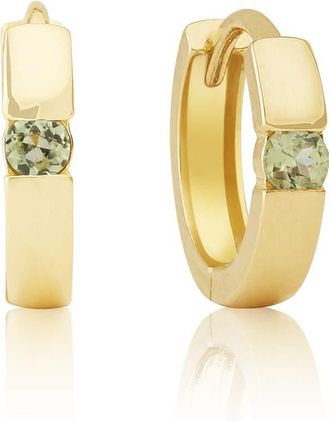 MAX + STONE 14k Yellow or White Gold Small Round Gemstone Huggie Hoop Earrings