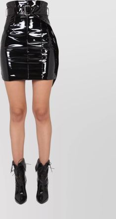 Alberta Ferretti glossy belted mini skirt with side slit