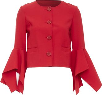Oscar De La Renta ruffle sleeve cropped red wool jacket