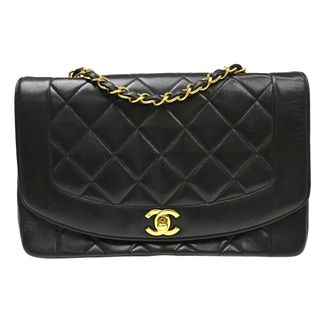 Chanel Vintage Diana Flap Quilted Lambskin Black Leather Handbag (Pre-Owned)