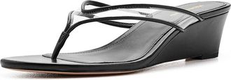 Veronica Beard Clea Wedge Thong Sandals Womens Sandals Clear/Black : 7.5 M, Leather