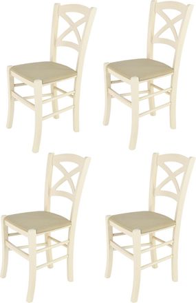 Tommychairs Tommychairs 4 Sillas Cross En Haya Anilina Blanca, Asiento Tela C&aacute;&ntilde;amo