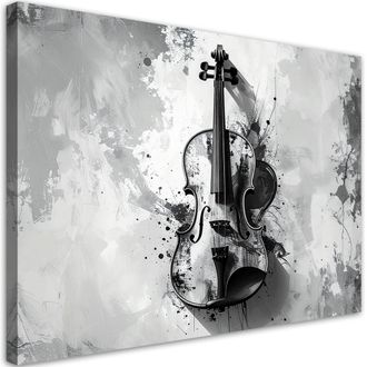 Feeby Cuadro En Lienzo, Instrumentos De Viol&iacute;n En Blanco Y Negro, 100x70