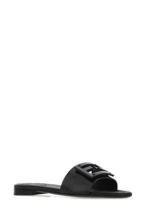 Fendi Womens Black Leather Baguette Slippers F0abb Flat Shoes