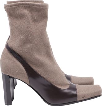 Sergio Rossi Two Toned Ankle Boots in Brown Leather