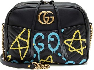 Gucci Black Matelasse Leather Gg Marmont Ghost Medium Shoulder Bag (Authentic Pre-Loved)
