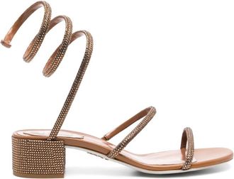 Rene Caovilla Juniper 40mm crystal-embellished sandals - women - Calf Leather/Fabric/Calf Leather/glass - 36 1/2 - Brown