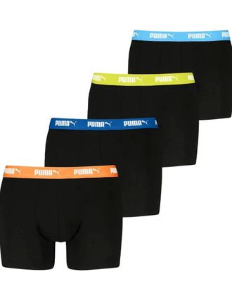 Puma Mens 4-Pack Everyday Boxer Briefs, Black w/ yellow/orange/blue waistbands - Size: 35/34/32