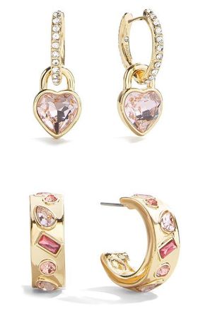 BaubleBar Julia Set of 2 Hoop Earrings in Pink at Nordstrom