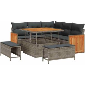 vidaXL Garden Sofa Set with Cushion 9 pcs Grey Poly Rattan vidaXL