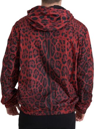 Dolce & Gabbana Red Leopard Hooded Bomber Full Zip Mens Jacket