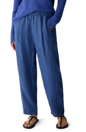 Eileen Fisher Pleated Organic Linen Lantern Ankle Pants in Deep Dive at Nordstrom, Size Xx-Small