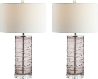 Jonathan Y Designs Cole 27.5 Modern Fused Glass Cylinder LED Table Lamp in Smoky Gray at Nordstrom