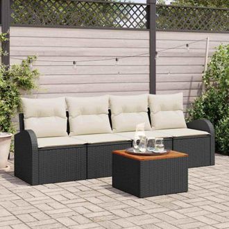 vidaXL Vidaxl - Conjunto De Sof&aacute; De Jard&iacute;n 5 Pcs Negro Polirat&aacute;n