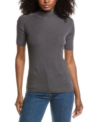 Lafayette 148 New York Ribbed Stand Collar Sweater