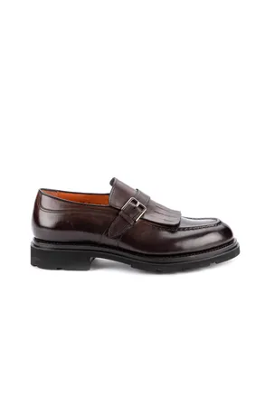 Santoni Single Buckle Leather Shoes with Fringe