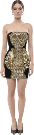 Balmain Black Embellished Strapless Mini Dress