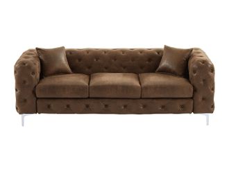 Vente-Unique Sof&aacute; de 3 plazas chesterfield de microfibra con acabado de piel envejecida EDWINA