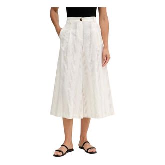 Benetton Broeken, Dames, Beige, M, Katoen, Broek met wijde pijpen