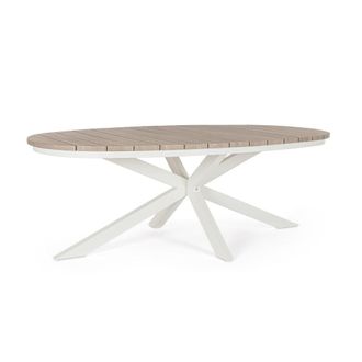 Konte Design Mesa de jard&iacute;n con efecto madera y estructura de aluminio blanco