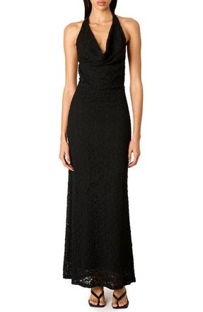 Nia Thalia Lace Halter Maxi Dress in Black at Nordstrom, Size X-Large