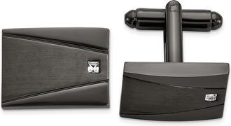 Diamond2Deal Stainless Steel Brushed Gunmetal IP-plated Cubic Zirconia Rectangle Cuff Links