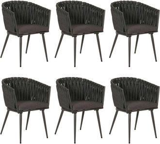 Hhg [nunca Usado] Juego De 6 Silla De Comedor De Aluminio Hhg-418, Reposabrazos De Silla De Interior, Tejido De Cuerda De Olefina Cuerda, Antracita Coj&iacute;n 