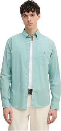 GANT Klassiek Poplin Gingham Overhemd - Heren - Casual Overhemden - Blauw - S - Katoen - Overhemden