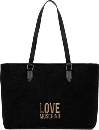 Love Moschino checked-pattern logo-detail tote bag - Black